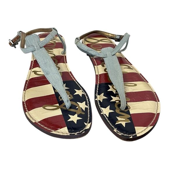 Sam Edelman | Gigi Heavenly Blue American Flag Strappy Ankle Buckle Sandal 8.5 - Picture 4 of 9